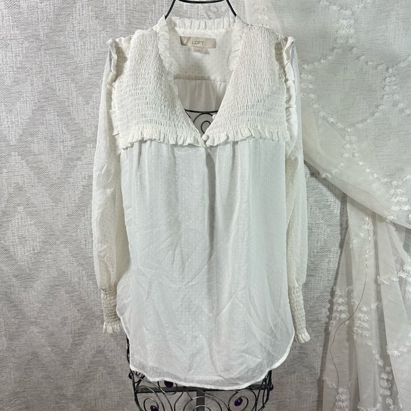 Loft white chiffon swiss dot long sleeve blouse size S - Picture 5 of 12